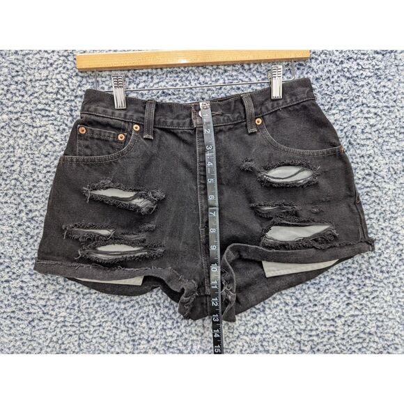 VTG Levis 550 Denim Cut Off Shorts Size 10 USA Made Red Tab Distressed Black - Picture 10 of 12